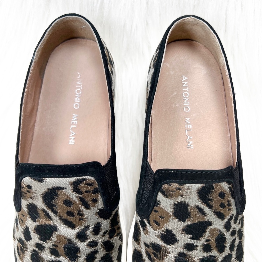 Antonio Melani Metallic Leopard Silver Black Brown Low Top Slip On Sneakers - Picture 10 of 13
